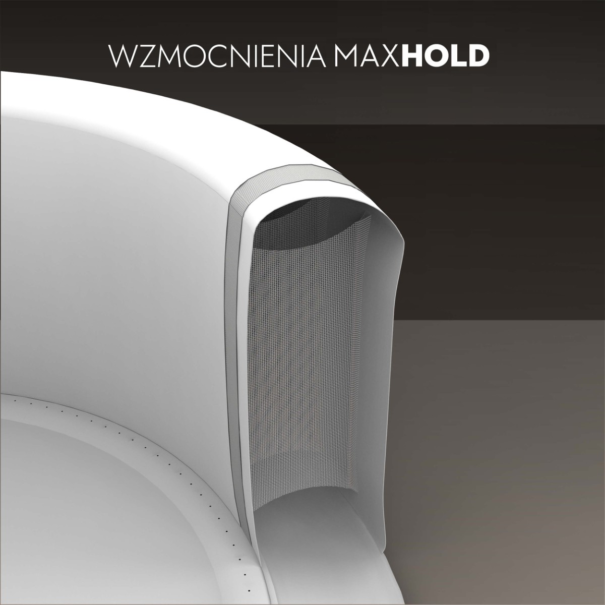 Specjalistyczne wzmocnienia z siatki poliestrowej umieszczone wewnątrz komór powietrznych gwarantują stabilność kształtu jacuzzi nawet po wielokrotnym pompowaniu.